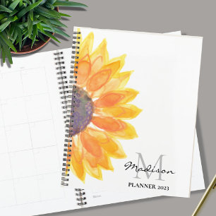 Name Monogram Watercolor Sunflower Planner
