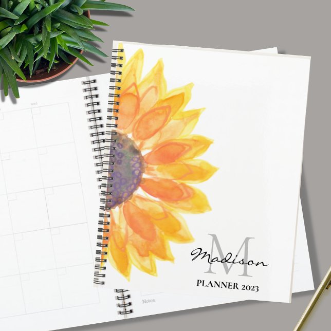 Name Monogram Watercolor Sunflower Planner (Creator Uploaded)