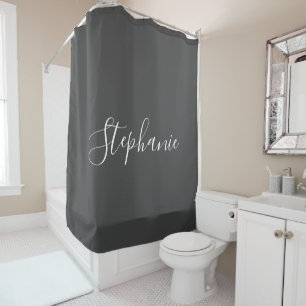 Name Monogram White Grey Classy Elegant Custom Shower Curtain