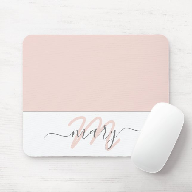 Name Monogram White Rose Pink White Abstract Mouse Pad (With Mouse)