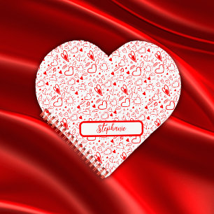 Name Monogram with red hearts on white Notebook