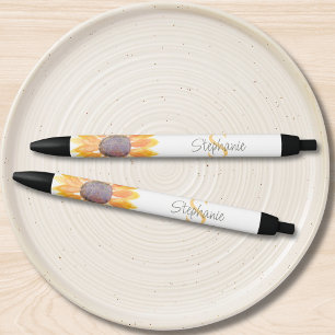 Name Monogram Yellow Sunflower Black Ink Pen