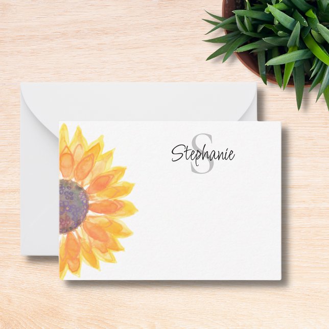 Name Monogram Yellow Sunflower  Card (Creator Uploaded)
