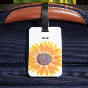 Name Monogram Yellow Sunflower  Luggage Tag