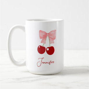 Name Mug with Pink Bow and Cherries