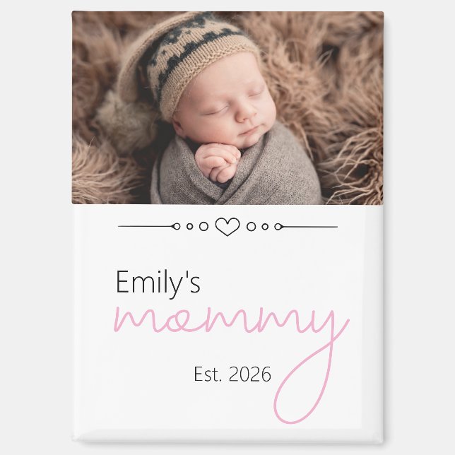 Name Mummy Established Year Photo Script Font Magnet (Front)