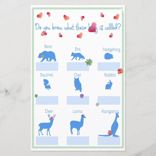 Name My Baby Succulent Baby Shower Game (Front)