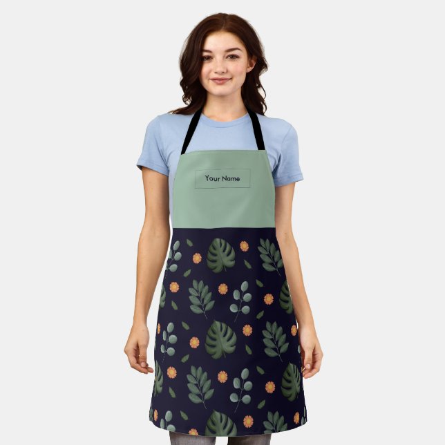 Name Navy Botanical Apron (Worn)