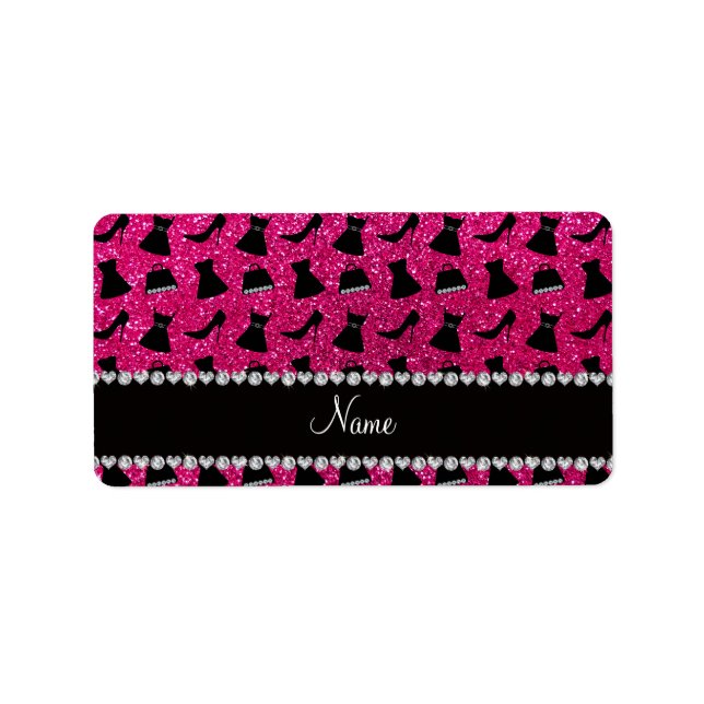 Name neon hot pink glitter high heels dress purses label (Front)