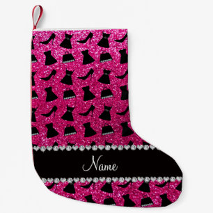 Name neon hot pink glitter high heels dress purses small christmas stocking