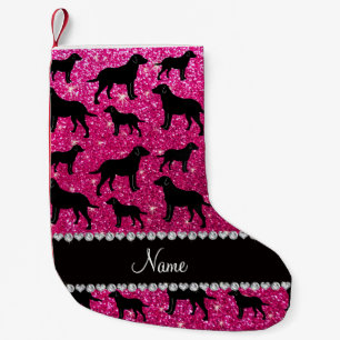 Name neon hot pink glitter labrador retrievers small christmas stocking