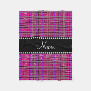 Name neon hot pink glitter pink purple plaid fleece blanket