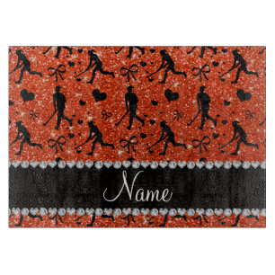 Name neon orange glitter field hockey hearts bows cutting board
