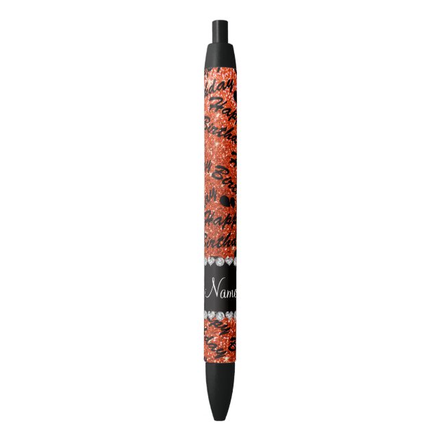 Name neon orange glitter happy birthday balloons black ink pen (Front Vertical)