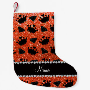 Name neon orange glitter princess crowns diamonds small christmas stocking