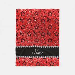 Name neon red glitter music notes stars fleece blanket
