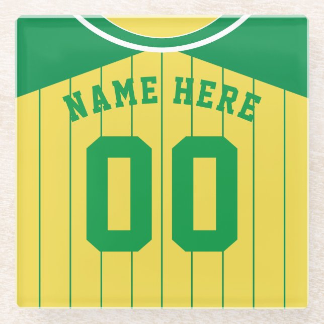 Name & Number Coaster Green Pinstripe Baseball (Front)