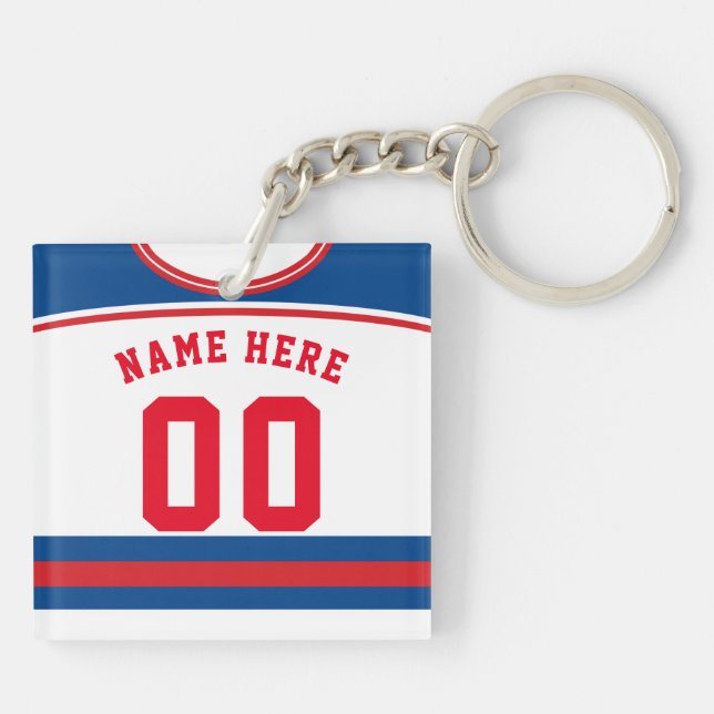 Name & Number Jersey Keyring, Hockey Lacrosse Key Ring (Back)