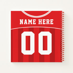Name & Number Soccer Football Red Jersey Notebook
