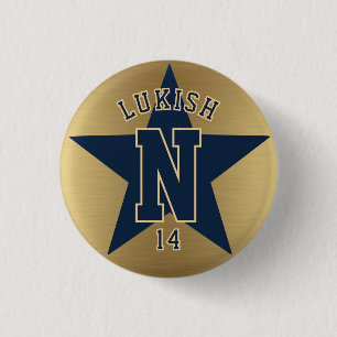 Name Number Star Navy Blue and Gold Veteran  3 Cm Round Badge