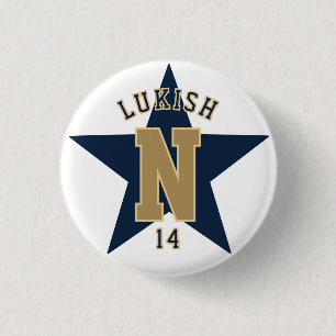 Name Number Star Navy Blue and Gold Veteran  3 Cm Round Badge