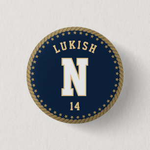 Name Number Stars Navy Blue and Gold Veteran 3 Cm Round Badge