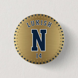 Name Number Stars Navy Blue and Gold Veteran 3 Cm Round Badge