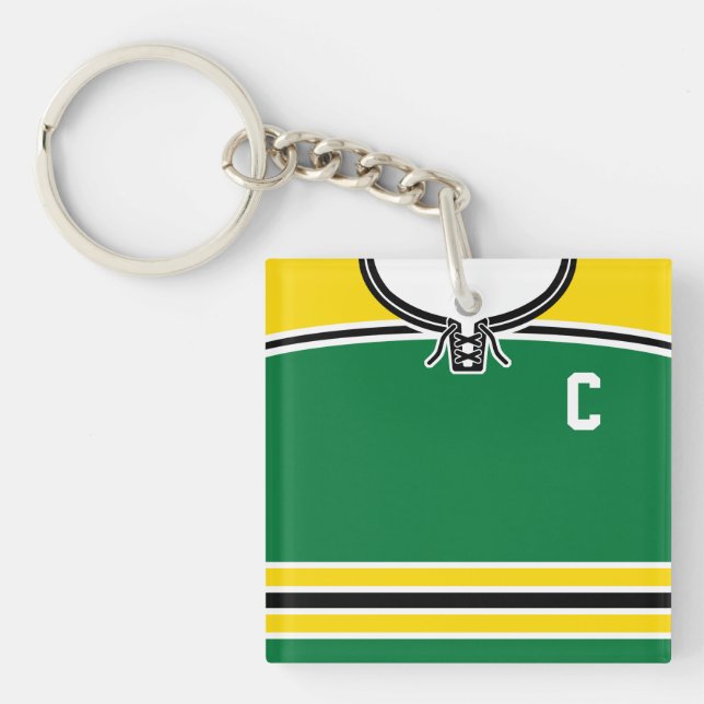 Name & Number Yellow & Green Hockey Jersey   Key Ring (Front)