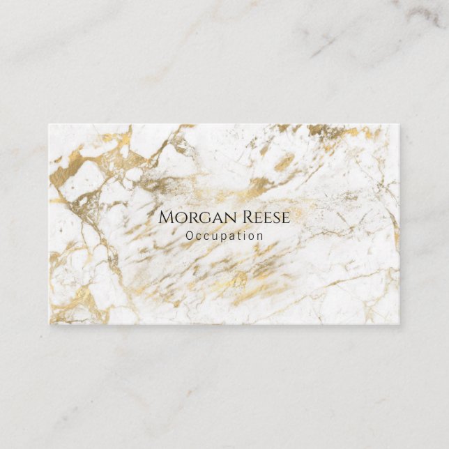 Name & Occupation, QR code, White & Gold Marble Business Card (Front)