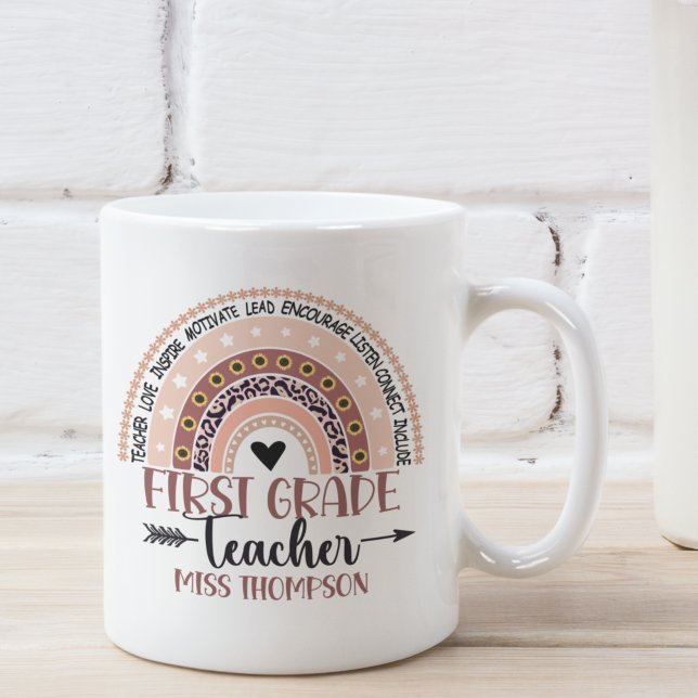 Name of 1st grade teacher, Cute Rainbow Coffee Mug (Creator Uploaded)