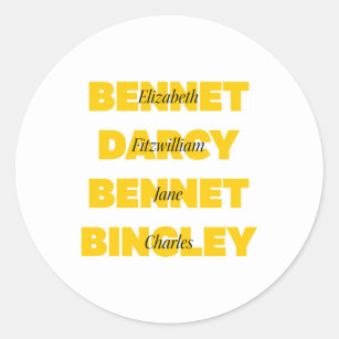 Name of Main Characters from Pride and Prejudice Classic Round Sticker