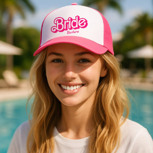 Name Of The Bride Pink Bachelorette Barb Trucker Hat