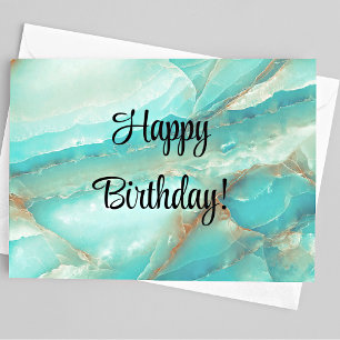 Name on Back, Happy Birthday, Turquoise & Bronze Card