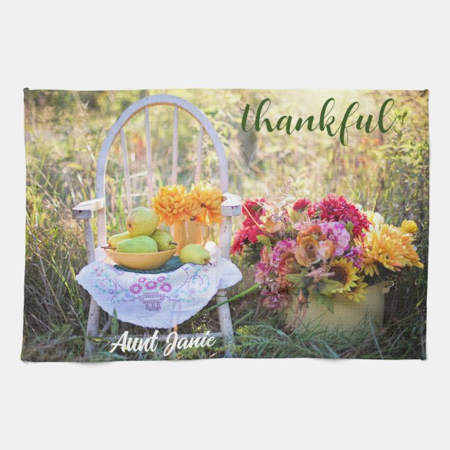 Name on Beautiful Colourful, Autumn thankful 16x24 Tea Towel (Horizontal)