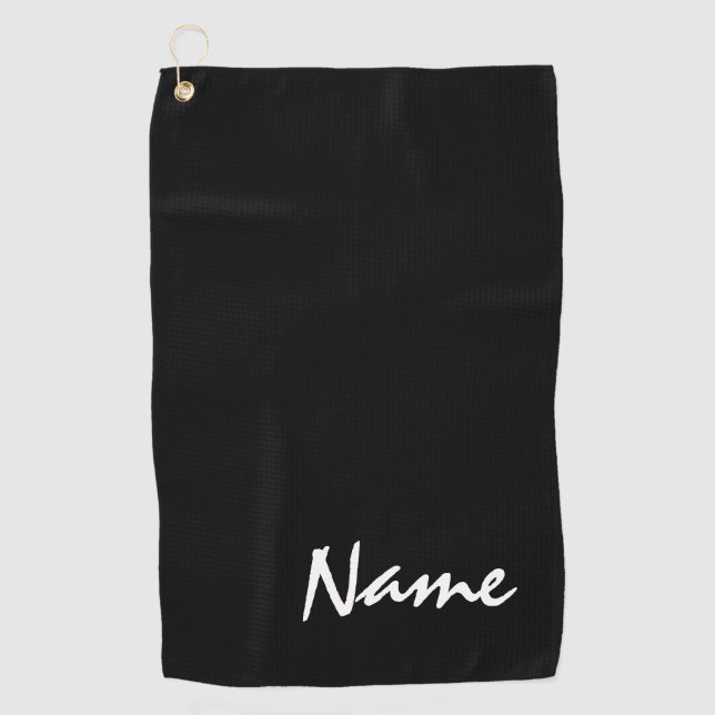 Name on black background golf towel (Front)
