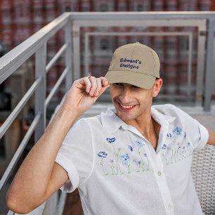 Name on Blue Embroidered Lettering on Khaki Hat