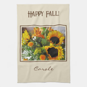 Name on Colourful Large Sunflowers Print 16x24  Tea Towel