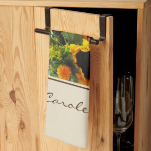 Name on Colourful Large Sunflowers Print 16x24  Tea Towel