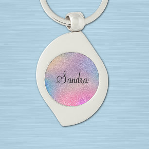 Name on Colourful Rainbow Glitter Print Swirl Key Ring