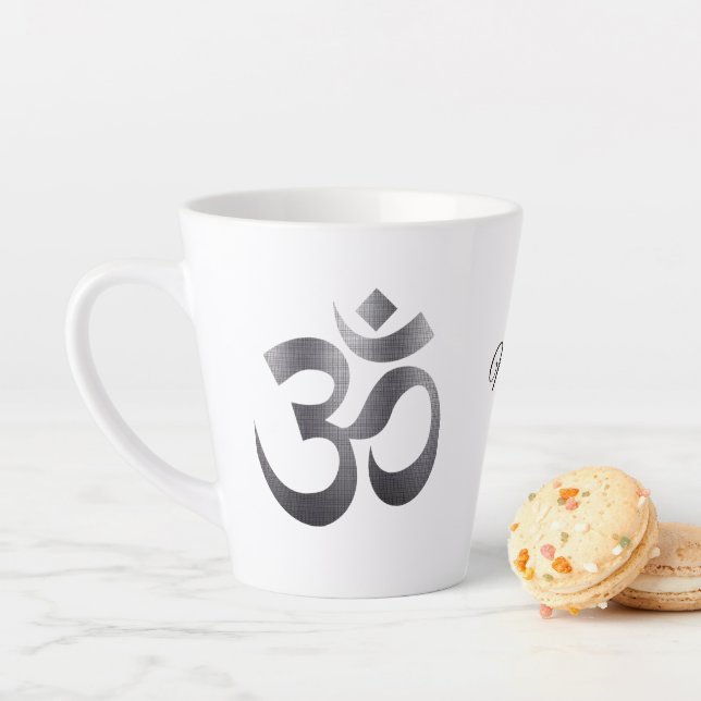 Name on Cool Black Textured Om Symbol 12oz Latte Mug (In Situ)