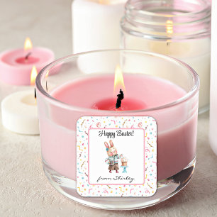 Name on Cute Happy Easter Bunny 1.5-in Square Sticker