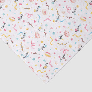 Name on Festive Pastels Easter Spring Pattern Tissue Paper