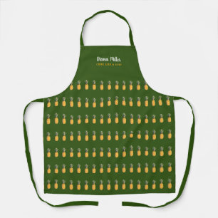 name on green pineapple apron