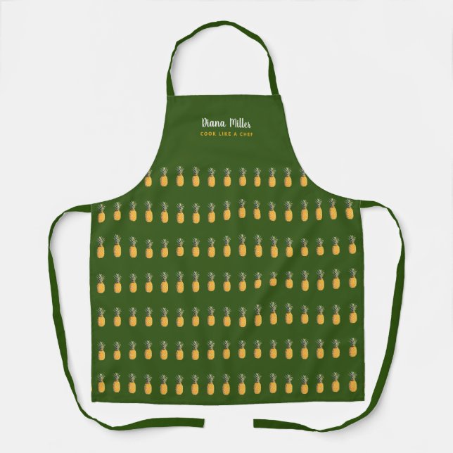 name on green pineapple apron (Front)
