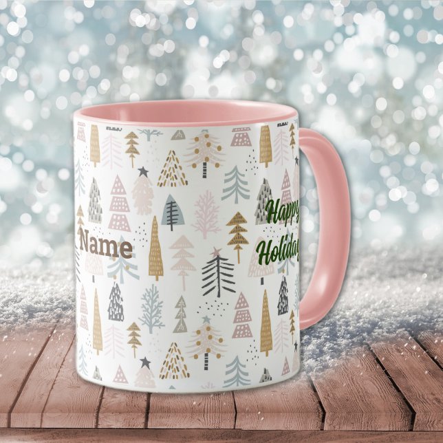Name on Happy Holidays Winter Trees 11oz. Combo Mug (Creator Uploaded)