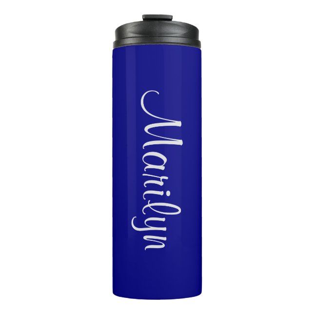 Name on Navy Blue Matching Design 12oz Thermal Tumbler (Front)