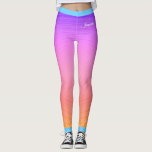 Name on Pink and Orange Gradient Textured Print Leggings