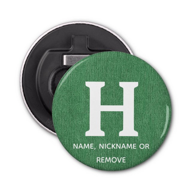 Name on Spring Green Denim Print 2.25" Magnet Bottle Opener (Front)