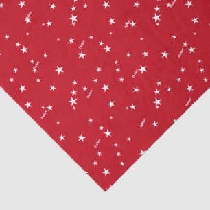 Name on Trendy Red & White Stars Pattern Tissue Paper