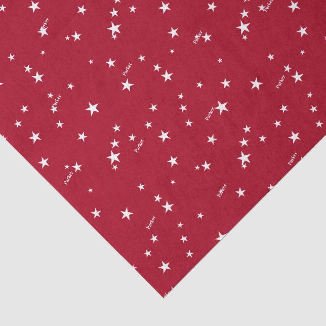 Name on Trendy Red & White Stars Pattern Tissue Paper (Detail)